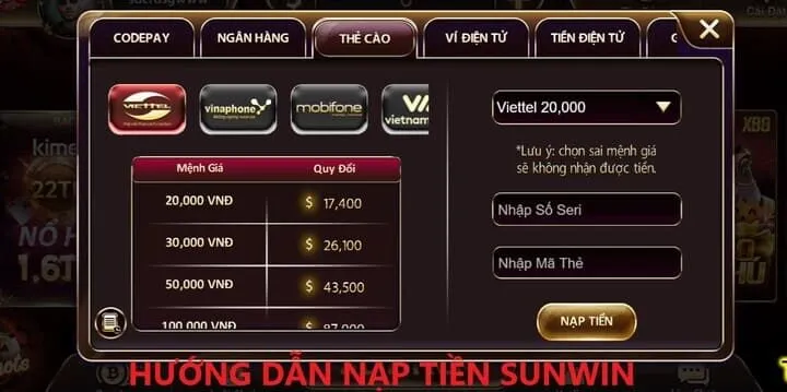 Hướng dẫn cách Nạp tiền Sunwin nhanh chóng